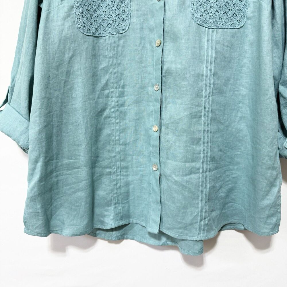 John Mark Green Linen Button Front Tunic Top L Cr… - image 3